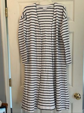 J. Jill  Navyand White Striped Open-Front Cardigan Duster size Medium